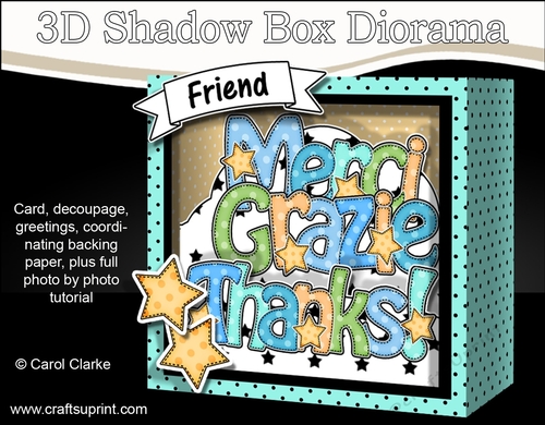 3D Diorama Shadow Box Word Card Mini Kit  -  Merci, Grazie, Thanks!