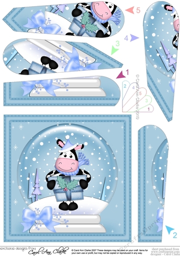 Milly Moo Cow - Christmas Snowglobe Fan Pyramage Topper