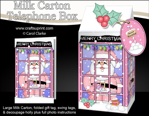 3D Christmas Phone Box Milk Carton Treat Box - Santa