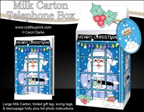 3D Christmas Phone Box Milk Carton Treat Box - Santa