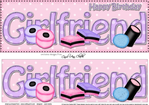 Large DL Happy Birthday GIRLFRIEND 3D decoupage