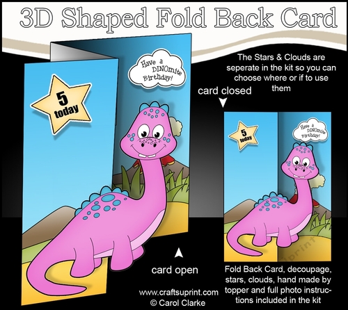 3D Shaped No-Hole Fold Back Mini Kit -  Cute Little Dinosaur Sharptooth