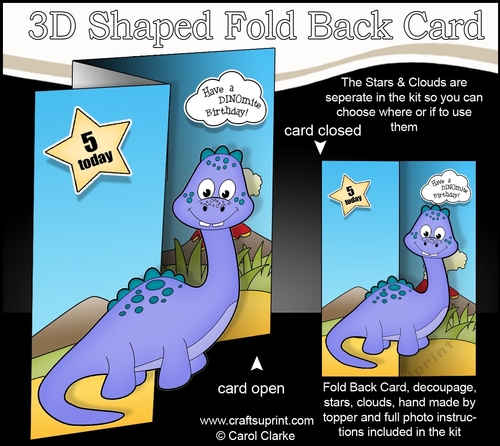 3D Shaped No-Hole Fold Back Mini Kit -  Cute Little Dinosaur Angar