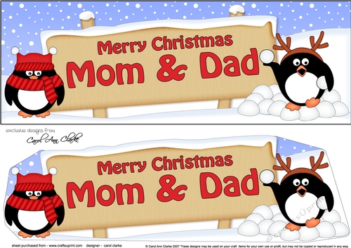 Large DL Merry Christmas MOM & DAD with Penguins 3D decoupage