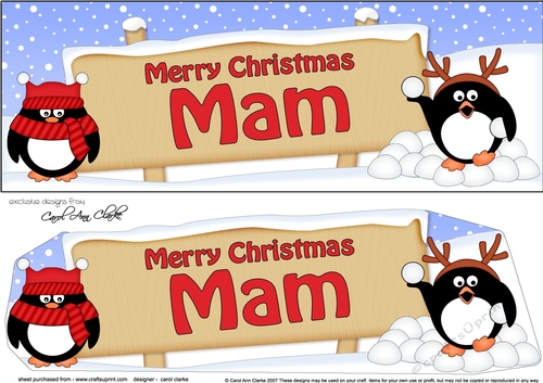 Large DL Merry Christmas MAM with Penguins 3D decoupage