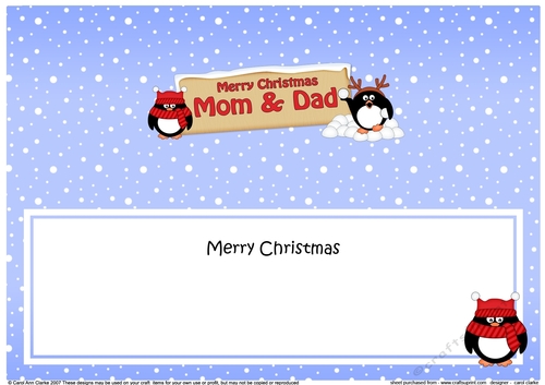 Large DL Merry Christmas MOM & DAD with Penguins insert
