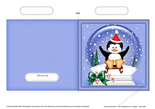 Christmas Snowglobe Quick Cut & Fold Card - Cute Pip Penguin