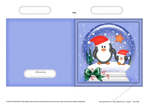 Christmas Snowglobe Quick Cut & Fold Card - Cute Penguins