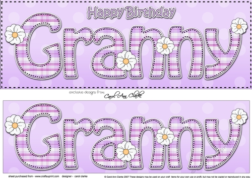 Large DL Happy Birthday GRANNY 3D decoupage