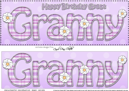 Large DL Happy Birthday GREAT GRANNY 3D decoupage