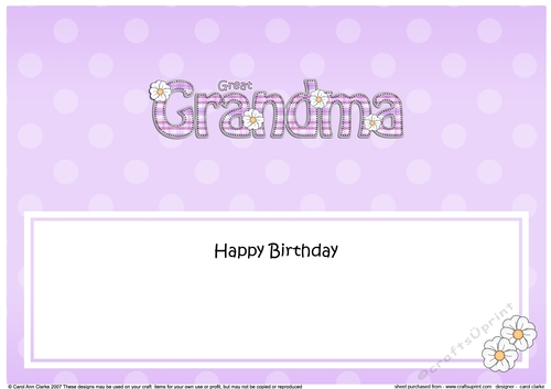 Large DL Happy Birthday GREAT GRANDMA insert