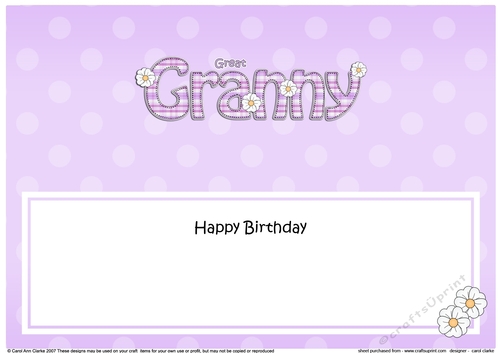 Large DL Happy Birthday GREAT GRANNY insert