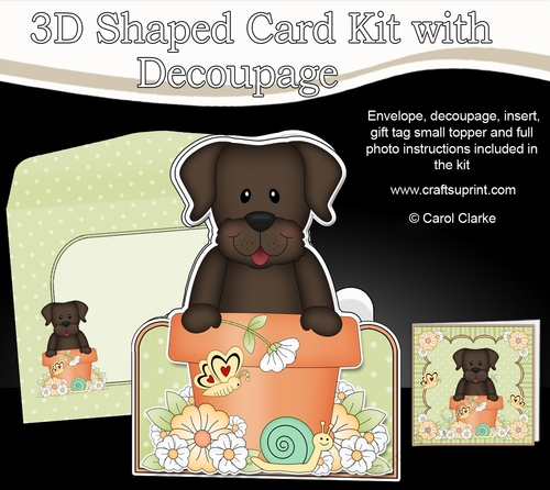 3D Shaped Card  Kit - Flowerpot Friends - Little Chocolate Labrador Dog Chip