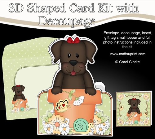 3D Shaped Card  Kit - Flowerpot Friends - Little Chocolate Labrador Dog Velvet 