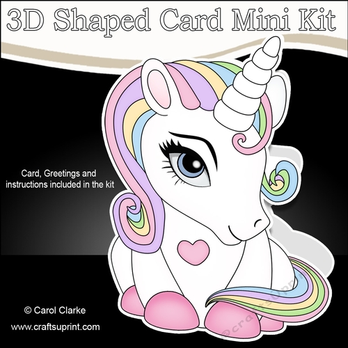 3D Shaped Card Mini Kit - Cute Little Unicorn Rainbow 