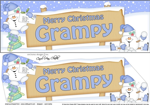 large DL Merry Christmas GRAMPY with Snowball Sam 3D decoupage