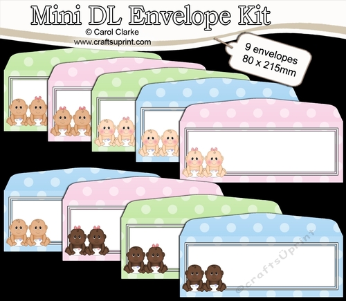 9 Mini Dl (80 x 215mm) New Baby Twins Envelope Kit