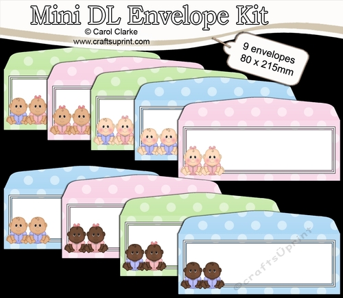 9 Mini Dl (80 x 215mm) New Baby Twins Envelope Kit