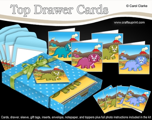 3D Top Drawer Cards Bumper Kit  -  Cute Dinosaurs Sly, Tooth, Deviant & Fetch