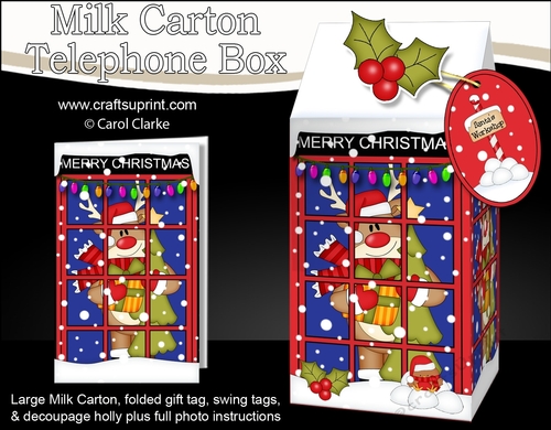 3D Christmas Phone Box Milk Carton Treat Box - Rudolph