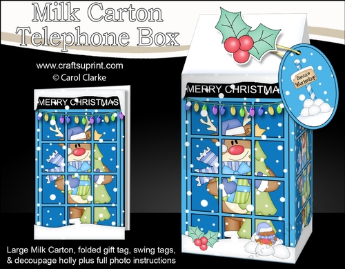 3D Christmas Phone Box Milk Carton Treat Box - Rudolph