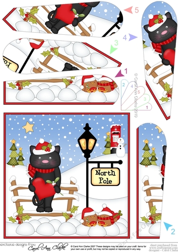 Christmas Cute Little Cat is at the North Pole Fan Pyramage Topper