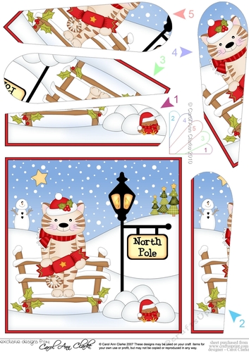 Christmas Cute Little Cat is at the North Pole Fan Pyramage Topper