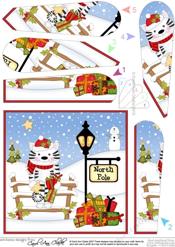 Christmas Cute Little Cat is at the North Pole Fan Pyramage Topper