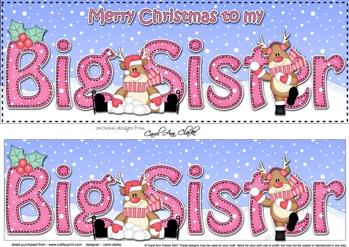 Large DL Merry Christmas TO MY BIG SISTER 3D decoupage 