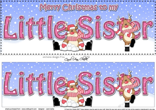 Large DL Merry Christmas TO MY LITTLE SISTER 3D decoupage 