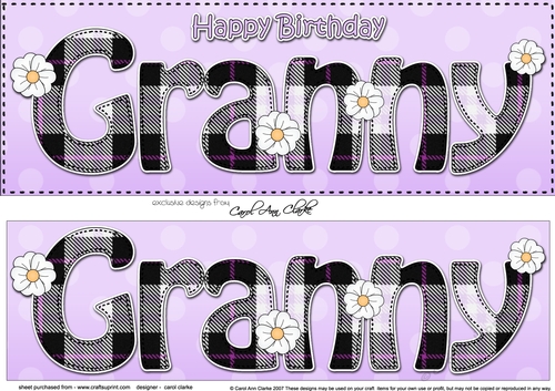 Large DL Happy Birthday GRANNY 3D decoupage