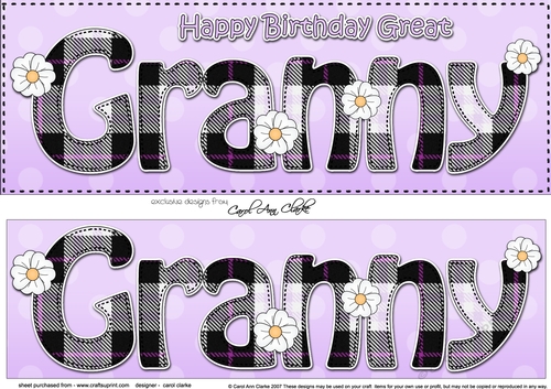 Large DL Happy Birthday GREAT GRANNY 3D decoupage