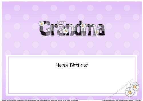 Large DL Happy Birthday GREAT GRANDMA insert