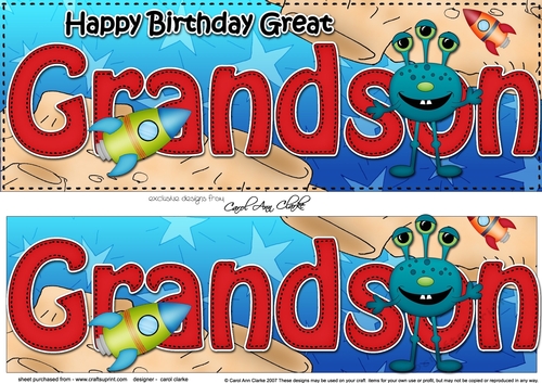 Large DL Happy Birthday GREAT GRANDSON 3D decoupage