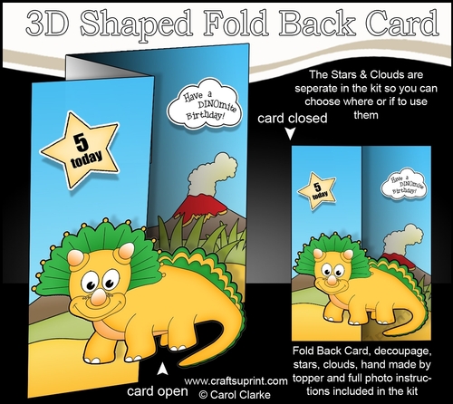 3D Shaped No-Hole Fold Back Mini Kit -  Cute Little Dinosaur Philosoraptor