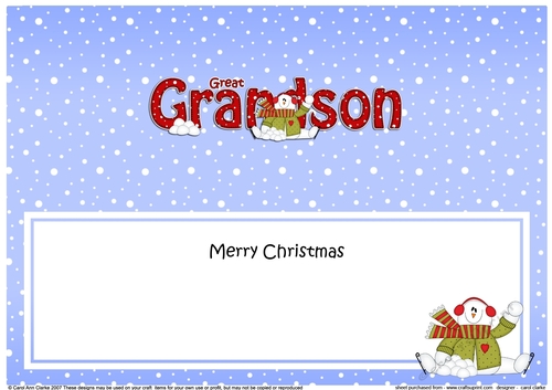 Large DL Merry Christmas GREAT GRANDSON insert