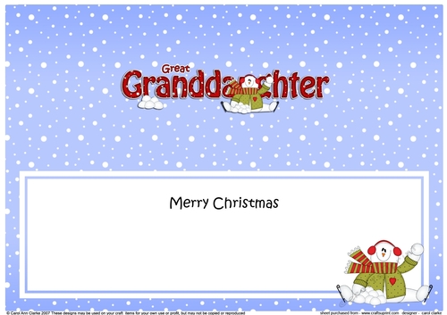 Large DL Merry Christmas GREAT GRANDDAUGHTER insert