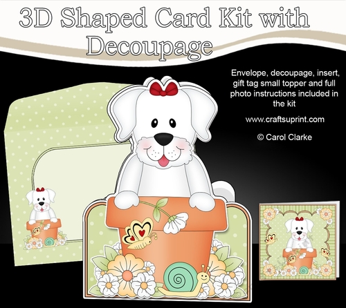 3D Shaped Card  Kit - Flowerpot Friends - Little White Labrador Dog Dinky