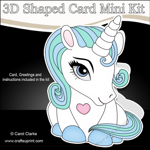 3D Shaped Card Mini Kit - Cute Little Unicorn Blueberry