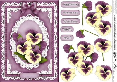 A5 Pansy, Lace and Pearls Quick Card with 3D Decoupage
