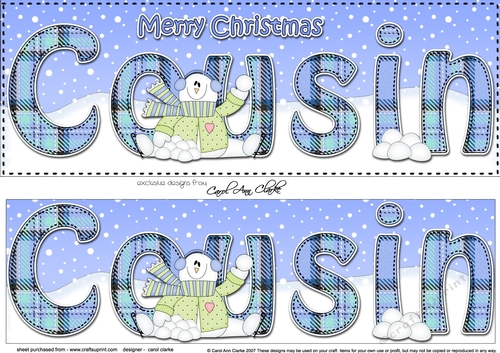 Large DL Merry Christmas COUSIN 3D decoupage 
