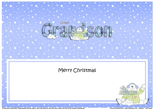 Large DL Merry Christmas GREAT GRANDSON insert