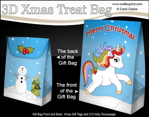 3D Christmas Gift Bag Mini Kit - Cute Little Unicorn Rainbow 
