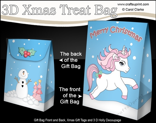 3D Christmas Gift Bag Mini Kit - Cute Little Unicorn Sparkle