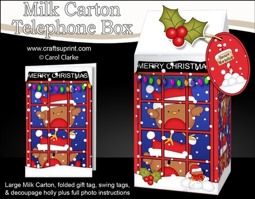 3D Christmas Phone Box Milk Carton Treat Box - Bobbin Robin