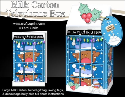 3D Christmas Phone Box Milk Carton Treat Box - Bobbin Robin