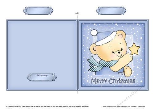 Cute Hunney Bear Robert has a Christmas Star - Quick Cut and Fold Card 