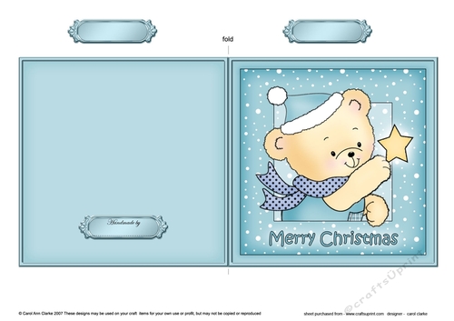 Cute Hunney Bear Robert has a Christmas Star - Quick Cut and Fold Card 