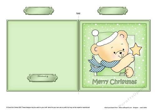 Cute Hunney Bear Robert has a Christmas Star - Quick Cut and Fold Card 