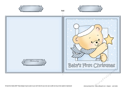 Cute Hunney Bear Robert has a Christmas Star - Babys 1st Christmas Quick Cut and Fold Card